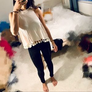 Club Monaco beige/pink tassel tank top